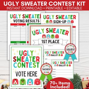 Ugly Sweater Contest Kit, Ugly Sweater Awards, Ugly Sweater Zertifikate, Ugly Sweater Award Zertifikate, Ugly Sweater Contest Stimmzettel