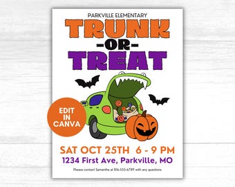 Trunk or Treat Flyer, Trunk or Treat Invitation, Editable Trunk or Treat, Harvest Festival, Community Halloween Event, Halloween Invitation
