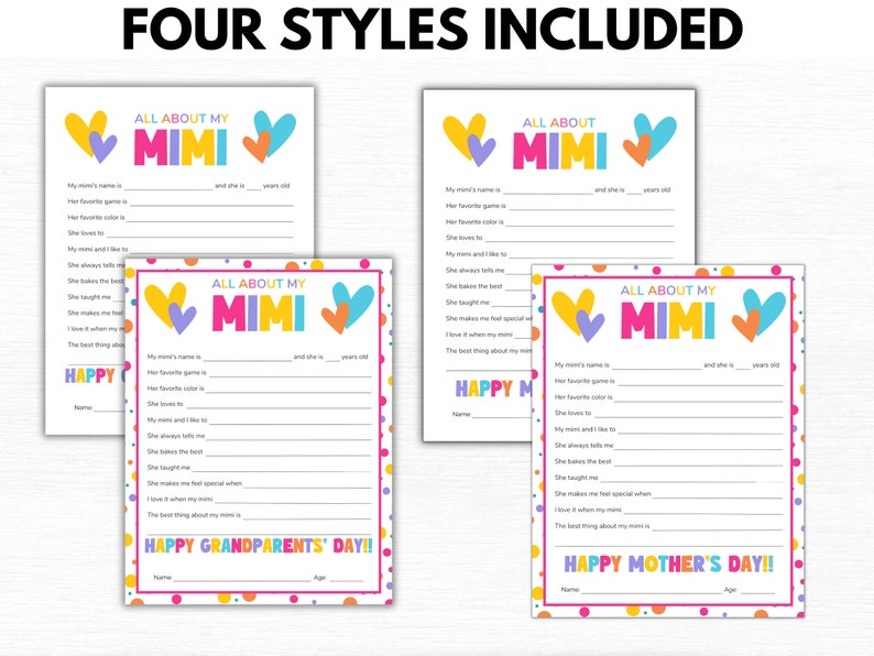 All About My Mimi Printable, Grandma Mother's Day Gift, All About ...