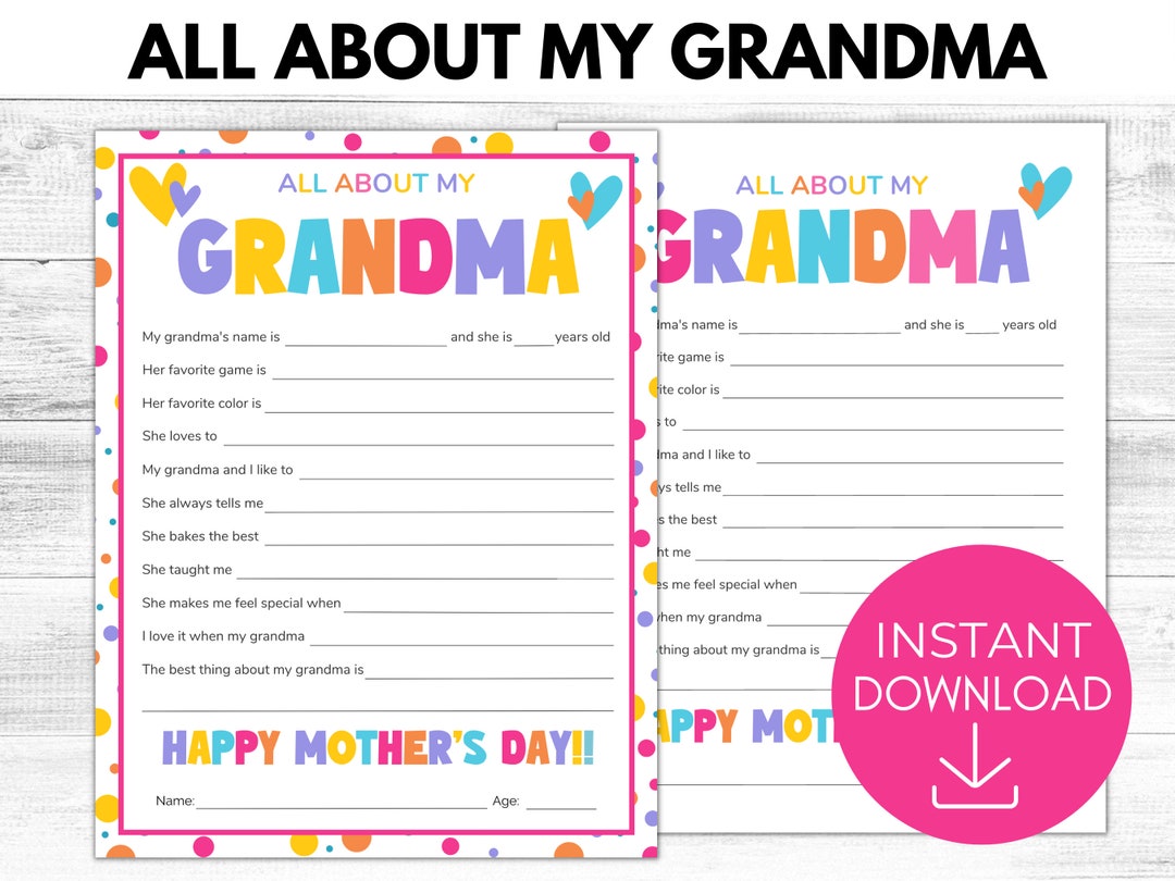 All About My Grandma Printable Grandma Mother's Day Gift - Etsy