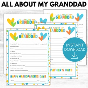 Todo sobre mi abuelo imprimible, regalo del día de los abuelos, regalo del día del padre, todo sobre el regalo de recuerdo del abuelo, ideas de regalos para el abuelo