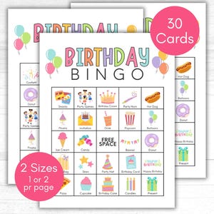 Birthday Bingo, 30 Birthday Bingo Cards, Happy Birthday Bingo, Kid&#39;s Birthday Party Game, Girls Birthday Bingo, Birthday Party Game