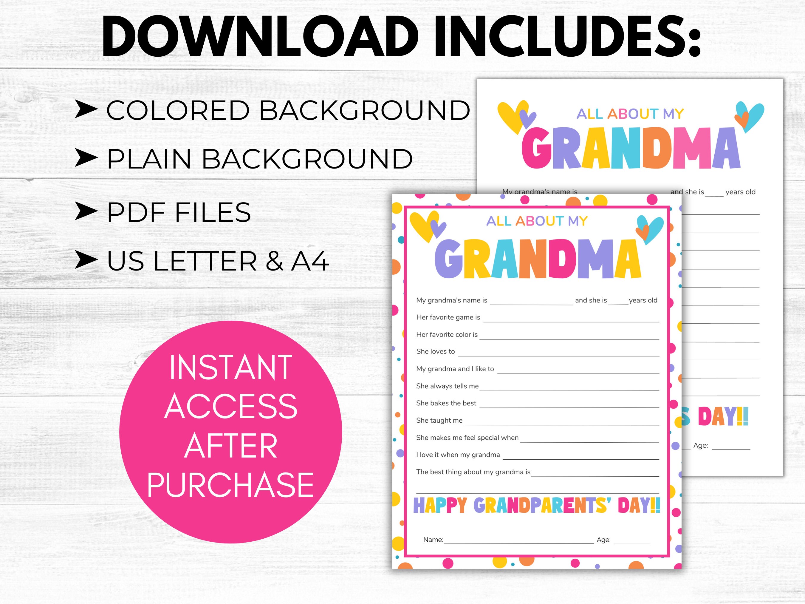 All About My Grandma Printable Grandma Mother's Day Gift Etsy