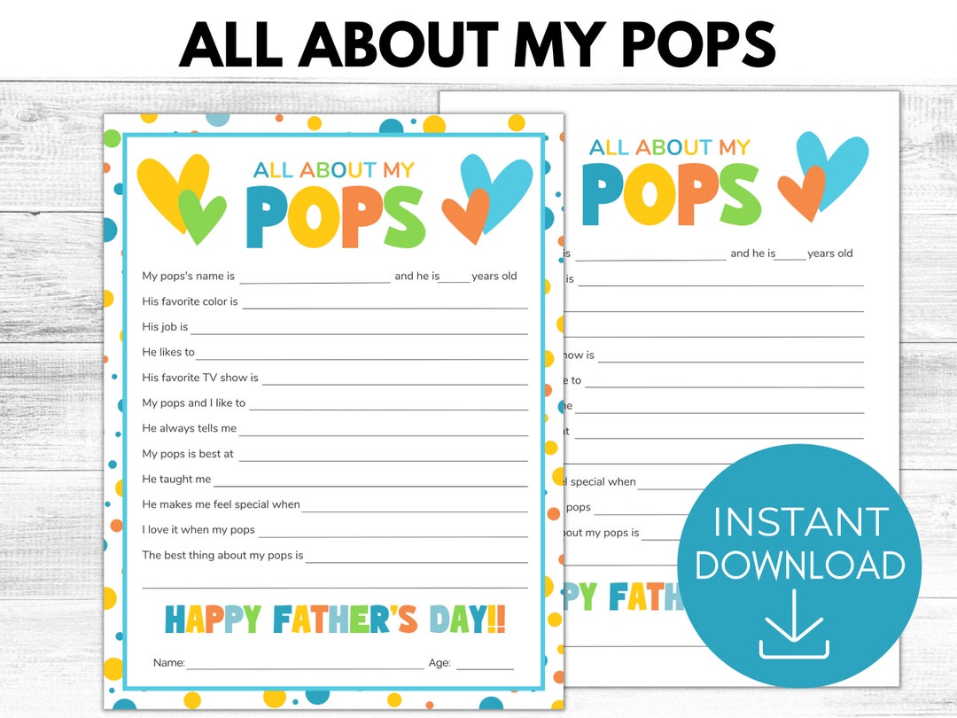 All About My Pops Printable Father's Day Gift All About - Etsy Australia