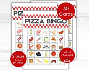 Bingo de pizza, Bingo de fiesta de pizza, juego de fiesta de pizza, juego de bingo imprimible, juego de cumpleaños de pizza, juego de pizza, juego de fiesta de cumpleaños de pizza