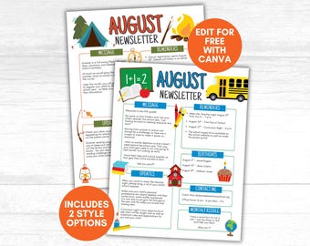 Plantilla de boletín informativo de regreso a clases, Plantilla de boletín informativo para el aula de regreso a clases, Boletín informativo para guarderías, Comunicación con los padres, Correo electrónico de agosto