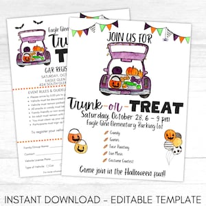 Bearbeitbares Trunk or Treat Flyer & Auto Registrierungsformular, Trunk or Treat Einladung, Trunk or Treat Anmeldung, Event Sign up, Community Event