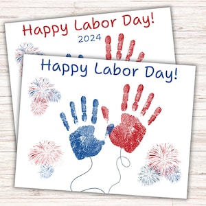 Impronta del Labor Day, Festa del Lavoro 2024, Artigianato del Labor Day, Attività del Labor Day, Ricordo artigianale dell'impronta delle mani, Attività in classe, Artigianato prescolare