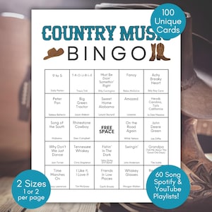 Country Music Bingo, 90s Country Bingo, Classic Country Songs Bingo, Honky Tonk Bingo Game, Country Music Party Game, Country Songs Playlist