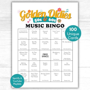 Gamla gamla musikbingo, 50-talsmusikbingo, 60-talsmusikbingo, 100 bingokort, Seniorspel, Utskrivbar musikbingo