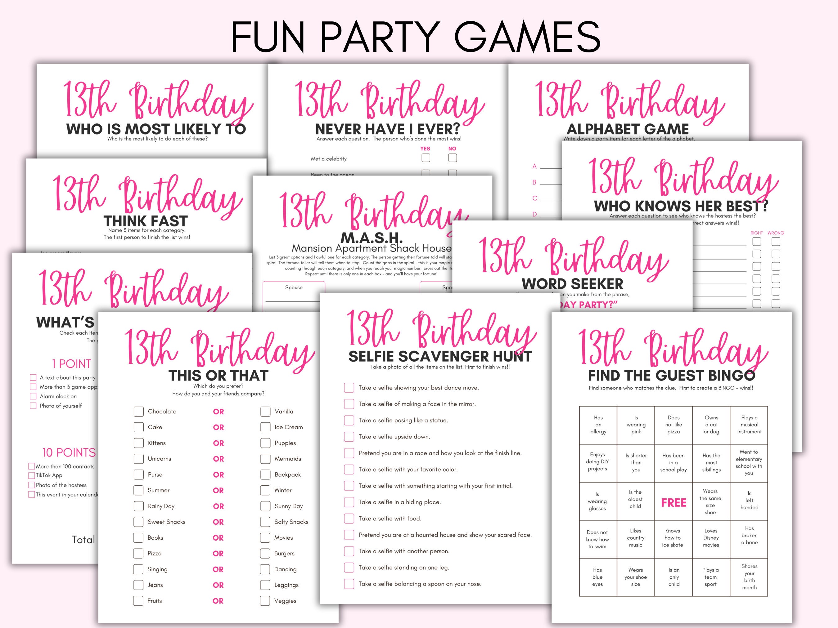 13th Birthday Party Games, 13 Year Old Party Games, Thirteenth Birthday, Girls 13th Birthday