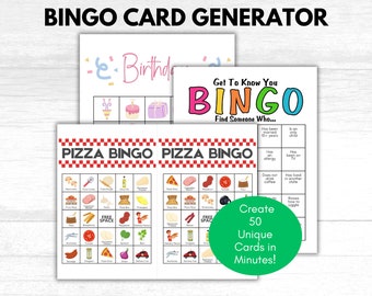 Bingo Card Generator, bearbeitbare Bingokarte, DIY ausfüllbare Gae-Karten, personalisiertes BINGO-Spiel, benutzerdefiniertes Bingospiel, Bingo-Schöpfer, ausfüllbares Spiel