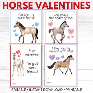 Horse Valentine Cards, Horse Valentines for Kids, Pony Valentines, Valentines Horse Party Cards, Printable Classroom Valentines for Kids