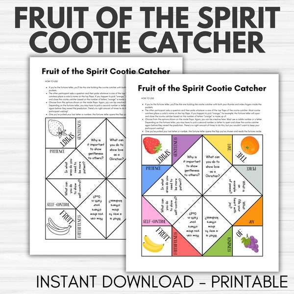 Fruit of the Spirit Cootie Catcher, Fruit of the Spirit Craft, Fruit of the Spirit Coloring Page, Bible School Activity, CCD, Sunday School