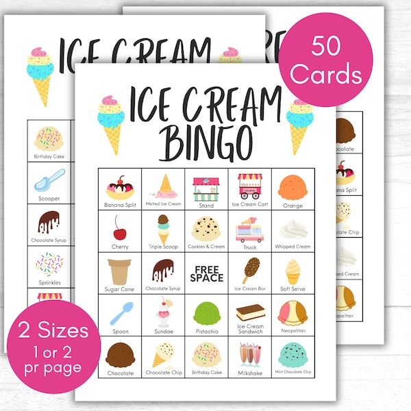 Ice Cream Bingo, Ice Cream Shop Bingo, Printable Bingo Cards, Ice Cream Birthday, Ice Cream Party Game, Ice Cream Printable, Ice Cream Game
