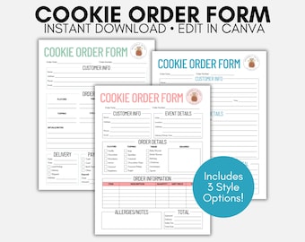 Cookie Order Form Template, Editable Canva Template, Bakery Form, Home Based Cookie Business, Bakery Small Business Custom Order Form