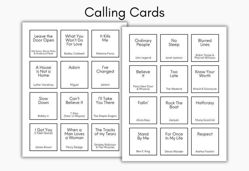 R&B Songs Bingo, RB Music Bingo, Soul Music Bingo, Music Party Activity, Music Bingo Game, Printable Bingo Cards, Spotify Playlist, 200 Card image 3