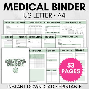 Classeur médical à imprimer, agenda médical, agenda de soins de santé, agenda maladies chroniques, suivi de la santé, classeur de dossiers médicaux, carnet de santé