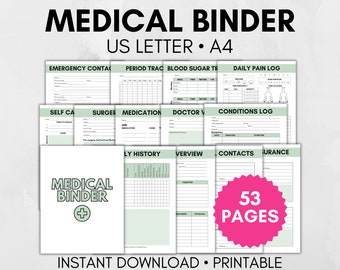 Afdrukbare medische map, medische planner, gezondheidszorgplanner, planner voor chronische ziekten, gezondheidstracker, medische dossiermap, gezondheidslogboek