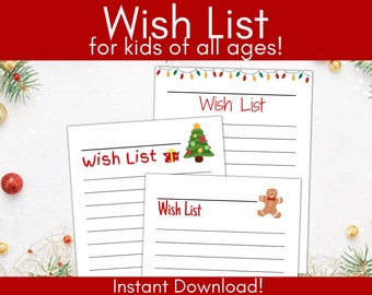 Printable Christmas Gift Wish List Template for kids, My Wish List, Holiday Wish List, Christmas Gift Wish List, Kids Wish List Printable