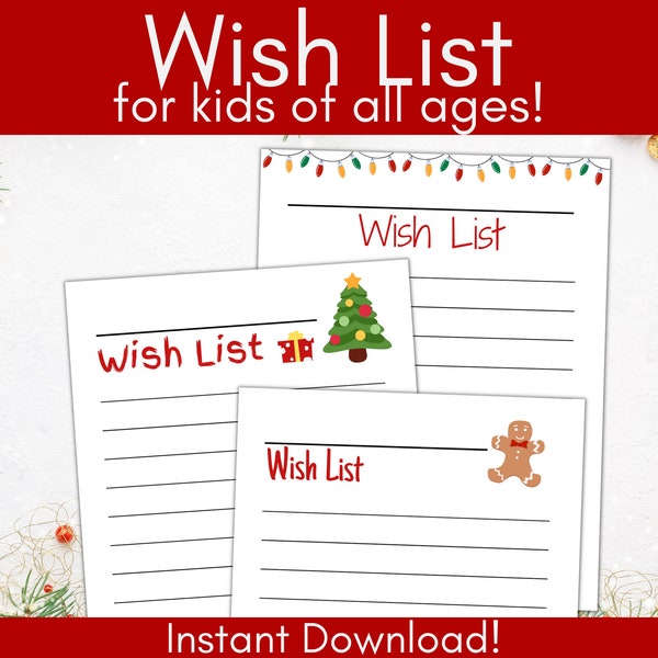 Printable Christmas Gift Wish List Template for kids, My Wish List, Holiday Wish List, Christmas Gift Wish List, Kids Wish List Printable