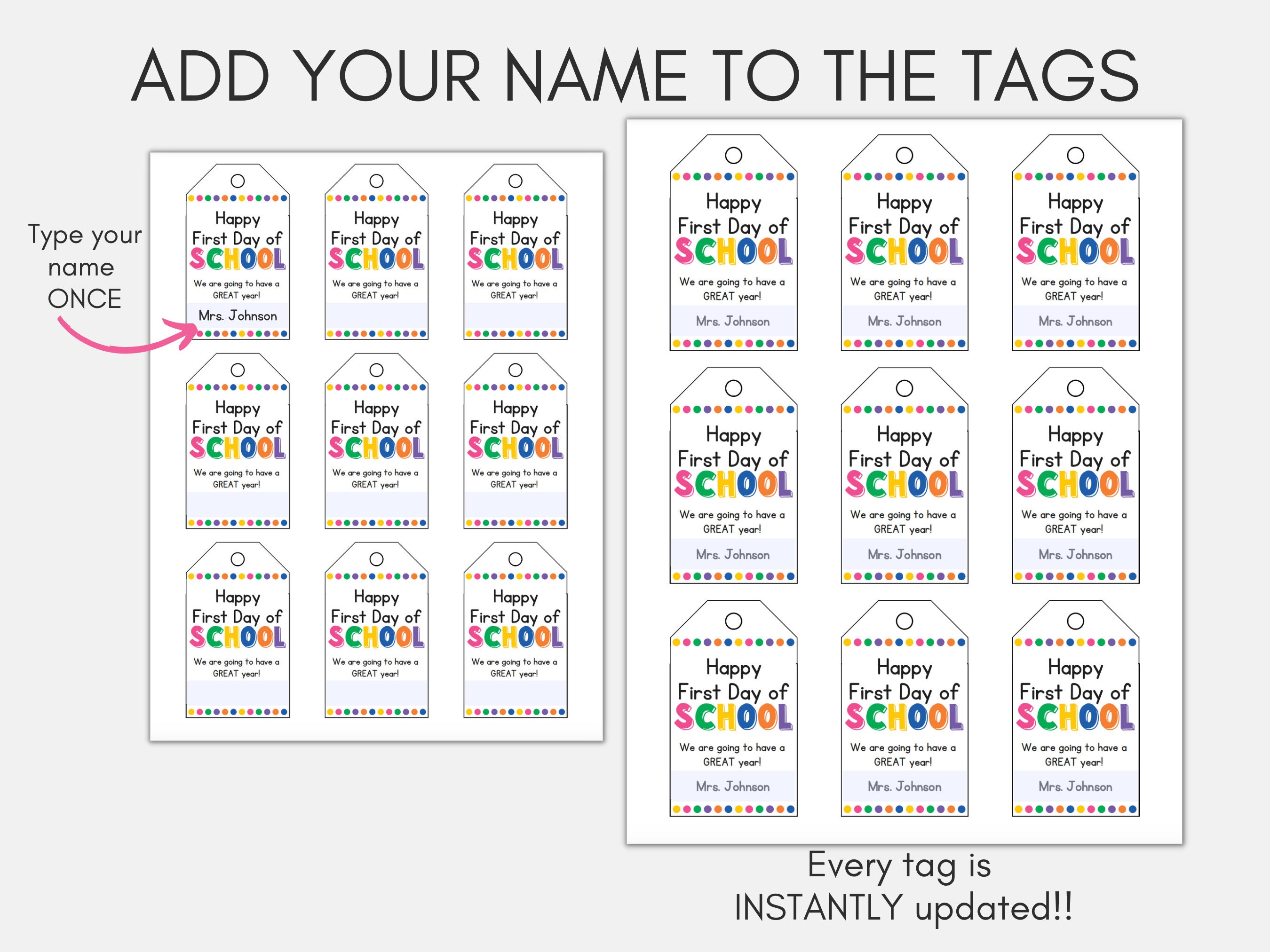 Back to School Gift Tag Template First Day of School Tags - Etsy