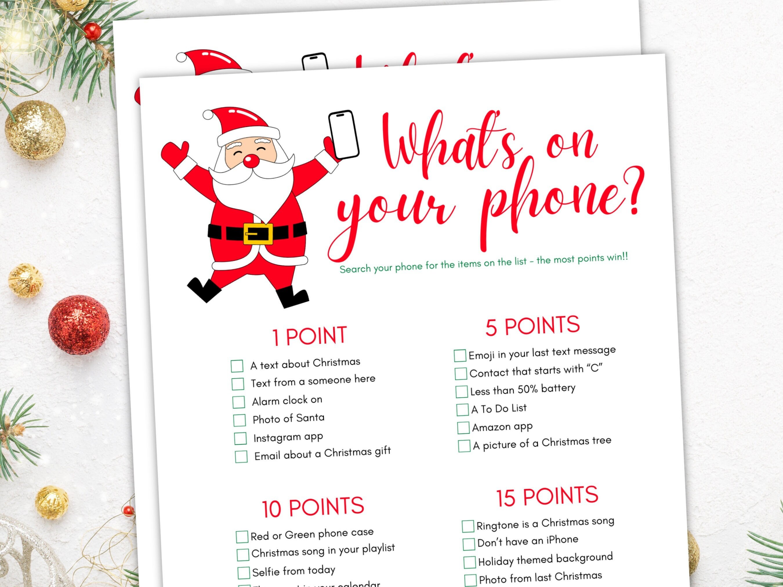 Christmas What's on Your Phone Game, Christmas Games, Printable