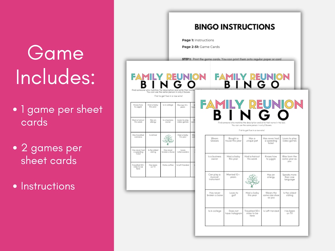 Family Reunion Bingo Game, Printable Family Reunion Games, Find the ...