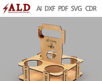 Coffee carrier laser cut files pdf svg files dxf files for laser lasercut file laser cut vector laser cut template glowforge lasercut files