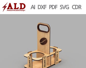 Laser Cut Coffee Carrier Files: SVG, DXF, PDF