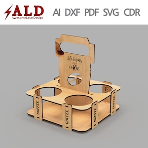 Coffee carrier láser cortar archivos pdf svg archivos dxf archivos para láser lasercut archivo láser cortado vector láser corte plantilla glowforge lasercut archivos