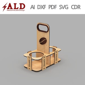 Coffee carrier láser cortar archivos pdf svg archivos dxf archivos para láser lasercut archivo láser cortado vector láser corte plantilla glowforge lasercut archivos