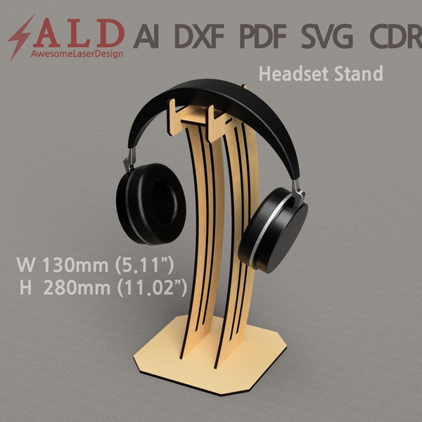 Headset stand headphone stand laser cut files ai pdf svg cdr dxf files for laser lasercut file laser cut vector laser cut template glowforge