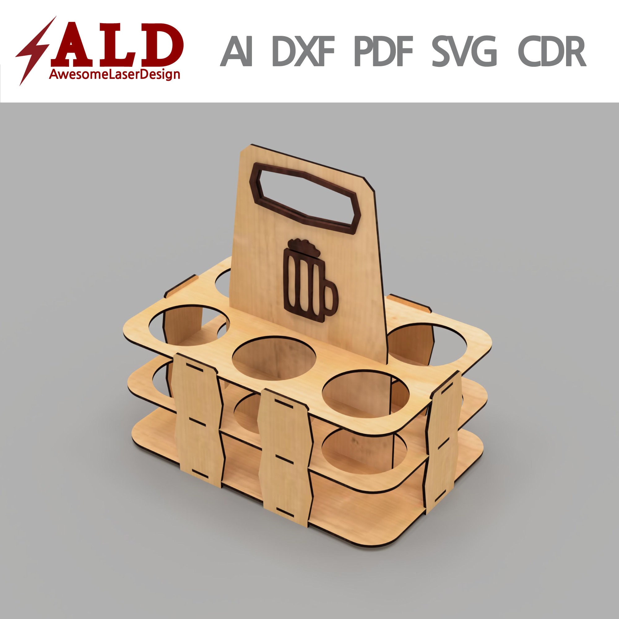 Beer carrier laser cut files pdf svg files dxf files for laser lasercut file laser cut vector laser cut template glowforge lasercut files