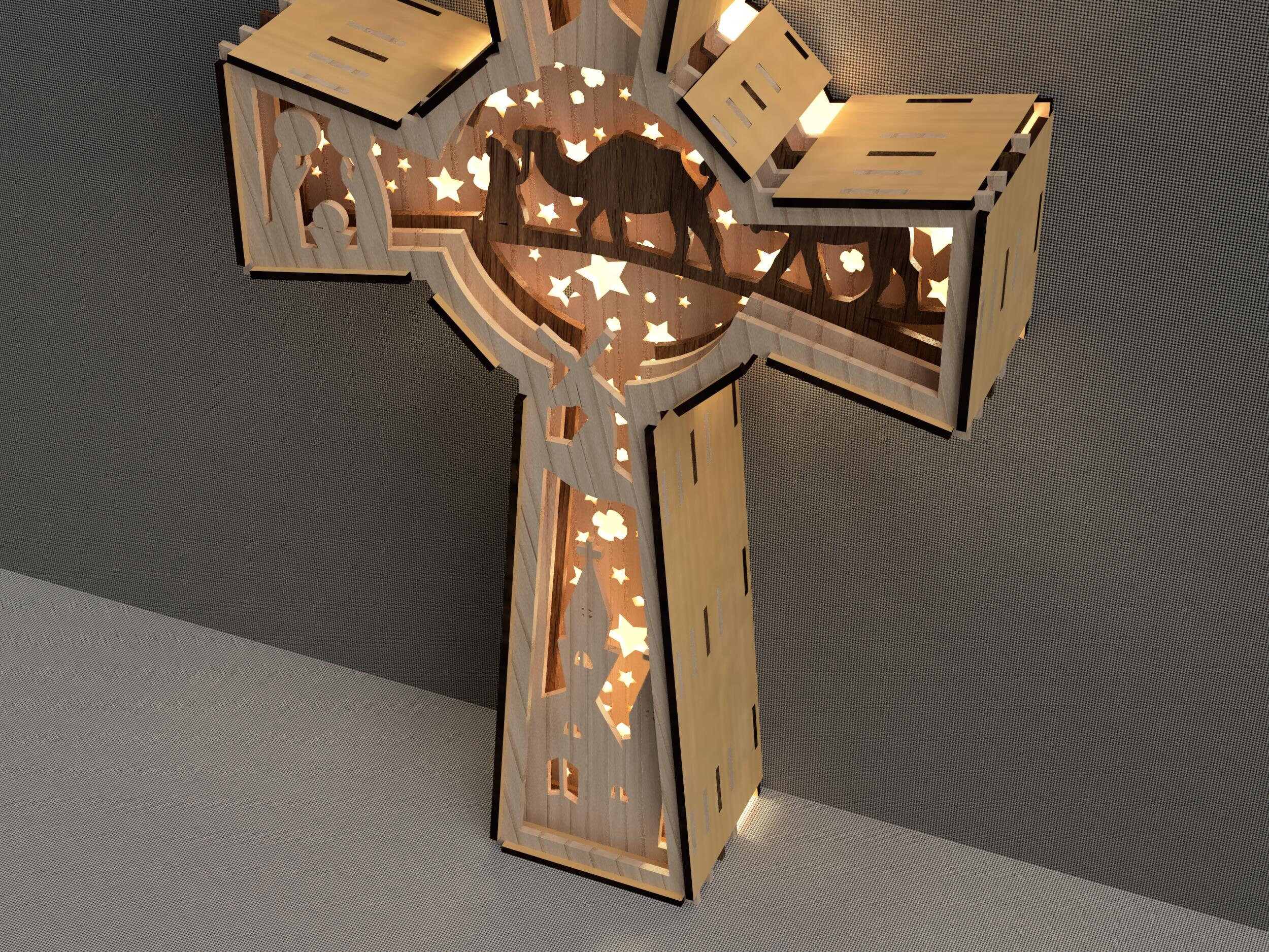 Cross Shadow Box Laser Cut Files: Nativity Scene Lightbox (SVG, DXF ...