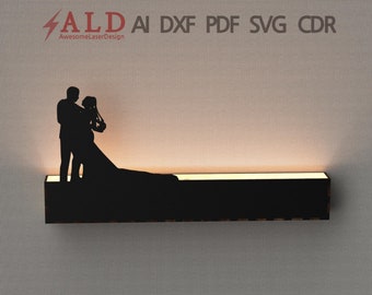 Archivos cortados con láser para cajas de sombras de boda: Novia y novio SVG DXF PDF