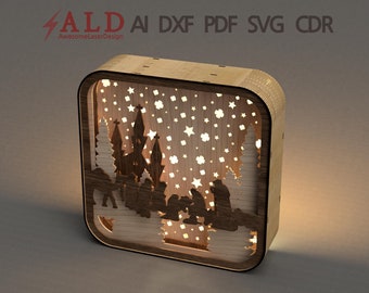 Shadow box laser cut files lightbox svg files dxf files for laser lasercut file laser cut vector laser cut template glowforge lasercut files