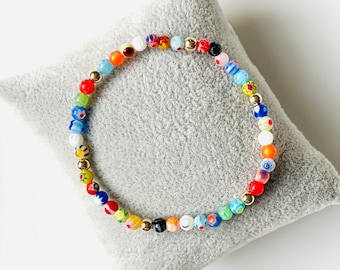 Venetian Style Bracelet Millefiori Glass Beads Bracelet Pearl