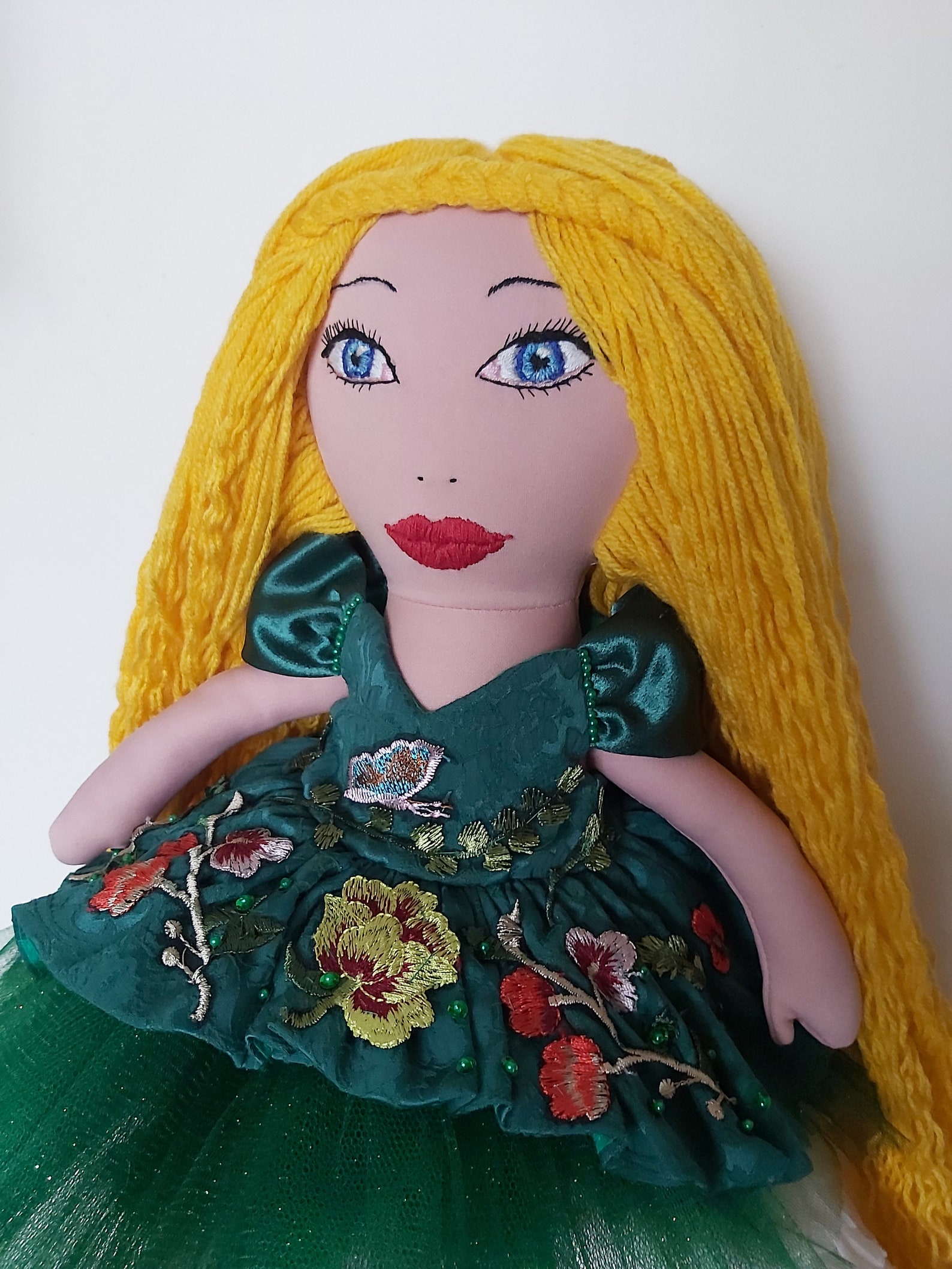 Handmade Cloth Rag Doll in Beaded Emerald Green Party Dress Etsy