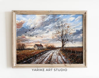 Autumn Landscape Painting | Vintage Farmhouse Art (Digital Download)