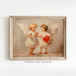 Vintage Couple Cupid Painting | Walentynki Anioł Wydruk | Antyczna Miłość Kupidyna Sztuka Wydrukowalna | Walentynki Plakat | YARIKE | 259-AI