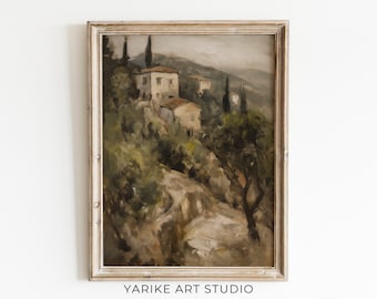 Antique Italian Landscape Oil Painting | Rustic Farmhouse Print (Downloadable)
