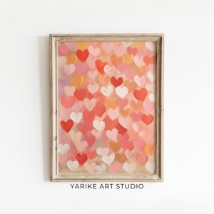 Valentines Day Red Pink Heart Print Valentines Wall Art Vintage Valentines Day Decor Romantic Wall Art Valentines Day Gift For Her Art 436