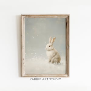 Christmas White Bunny Wall Art | Charming Vintage Rabbit Painting for Festive Home Decor | Instant Downloadable Print | YARIKE | 310-AI