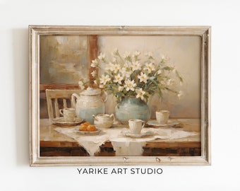Charming French Kitchen Art - Rustic Farmhouse Wall Decor - Neutral Cottagecore Print, Vintage Country Chic Cozy Kitchen Decor, Digital Art