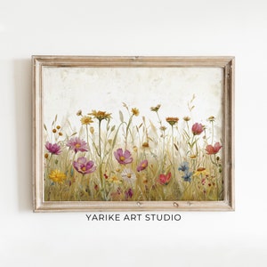 Meadow Wildflowers Painting Vintage Rustic Spring Landscape Art Print Spring Decor Easter Decor Floral Print Spring Print Digital 655