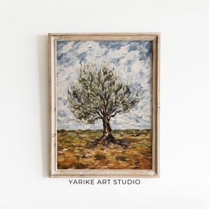 Moody Tree Oil Painting Vintage Tree Countryside Landscape Art Nature Farmhouse Decor PRINTABLE Cottagecore Decor Digital Download 495