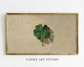 Five Leaf Clover Samsung Frame TV Art | Minimalist Irish Shamrock Vintage Digital Painting
