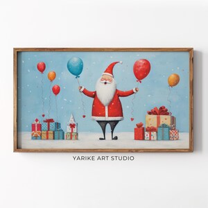 Santa Claus & Balloons Samsung Frame TV Art, Funny Santa Portrait Frame Tv Art, Winter Holiday Tv Digital Screensaver, Christmas Decor, 249