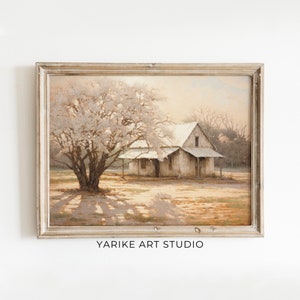 Rustic Country House Print, Vintage Wooden House Painting, Farmhouse Wall Decor, PRINTABLE Cottage Art, Neutral Tones Print, 596-AI
